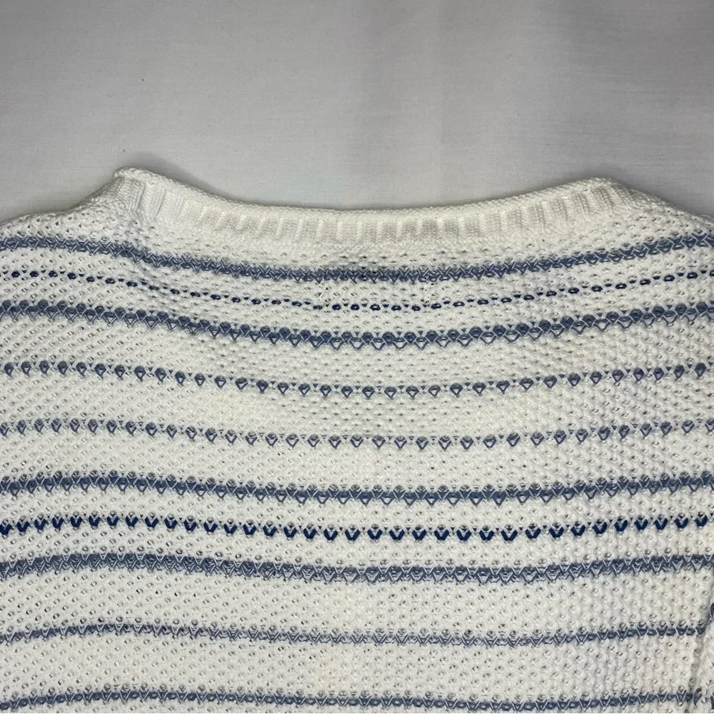 Chaps White Blue Stripes Long Sleeve Henley Pullover Sweater Women's Size XL - Picture 9 of 12